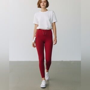 Lezat Red Lace-Up Women's Leggings Extra Small NWT